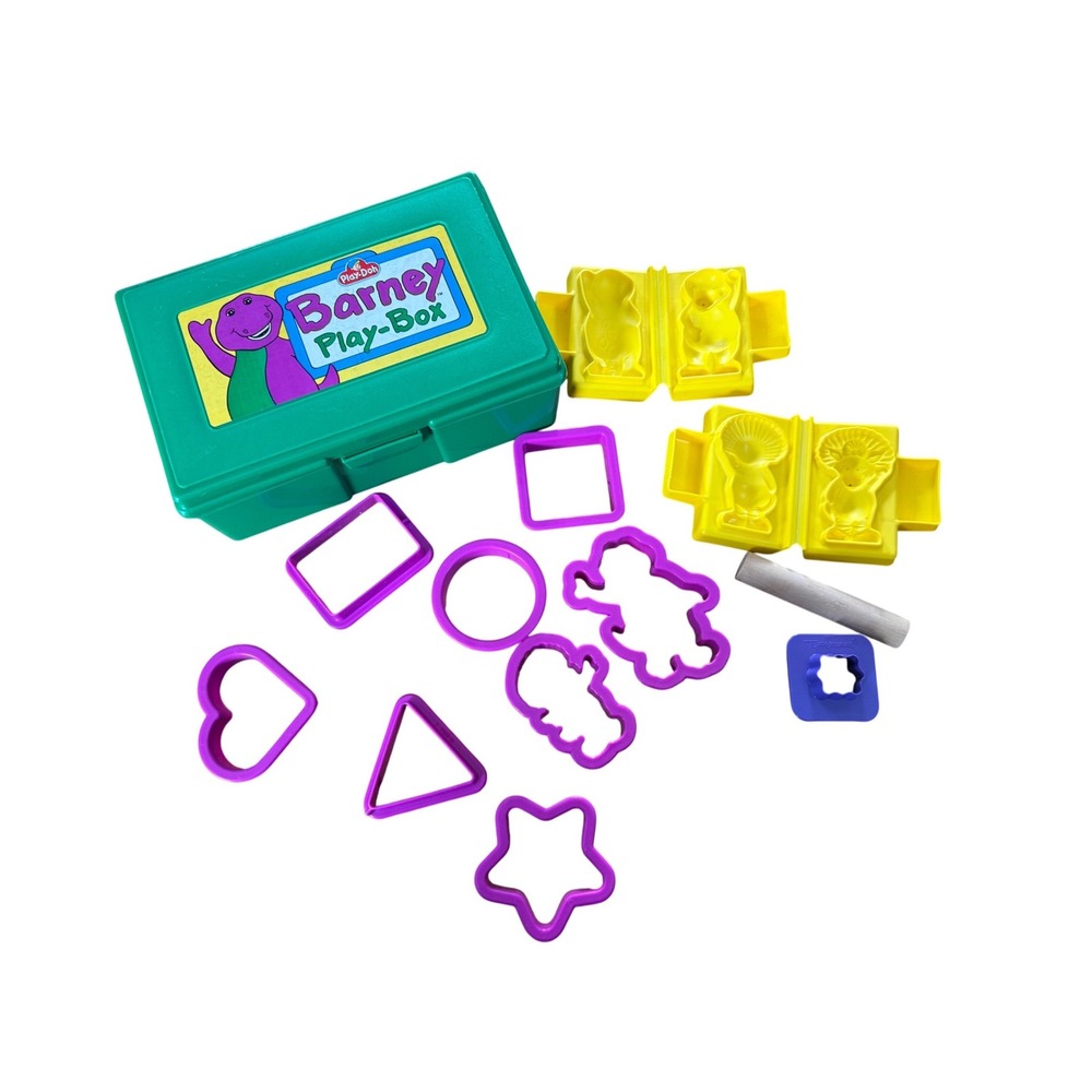 Vintage 90s Barney Play-Box Play-Doh Box with Molds and Shape Cutters 1993 Tonka